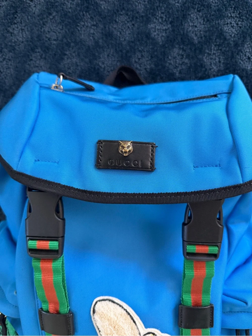 Gucci Animalier Web Blue Backpack Line Banana Tiger Sherry